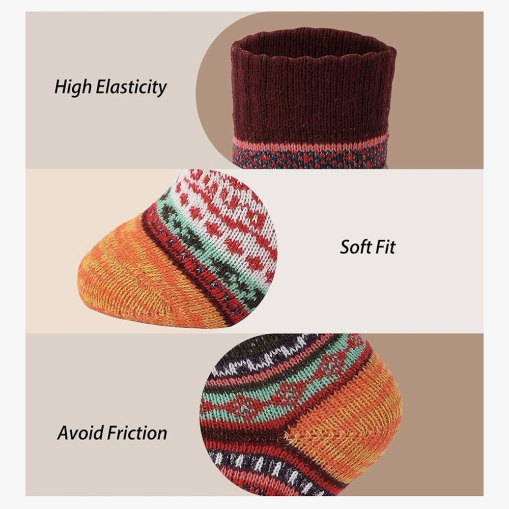New set of 5 Colorful Patterned Knit Socks winter wool hiking boot socks women’s - Picture 7 of 8